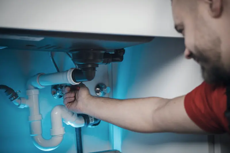 Plumber repairing a pipe inside an open wall